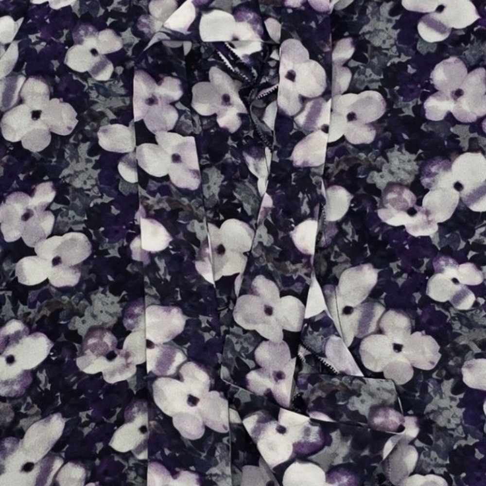 Jones New York Petite Purple Floral Chiffon Button Front Blouse 12P Long Sleeve - Picture 3 of 10